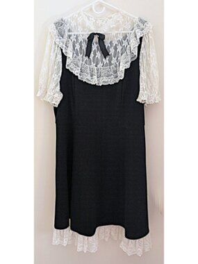 Black Dress Gothic White Lace Colorblock Ruffle Babydoll Ribbon 4XL Shein Curve